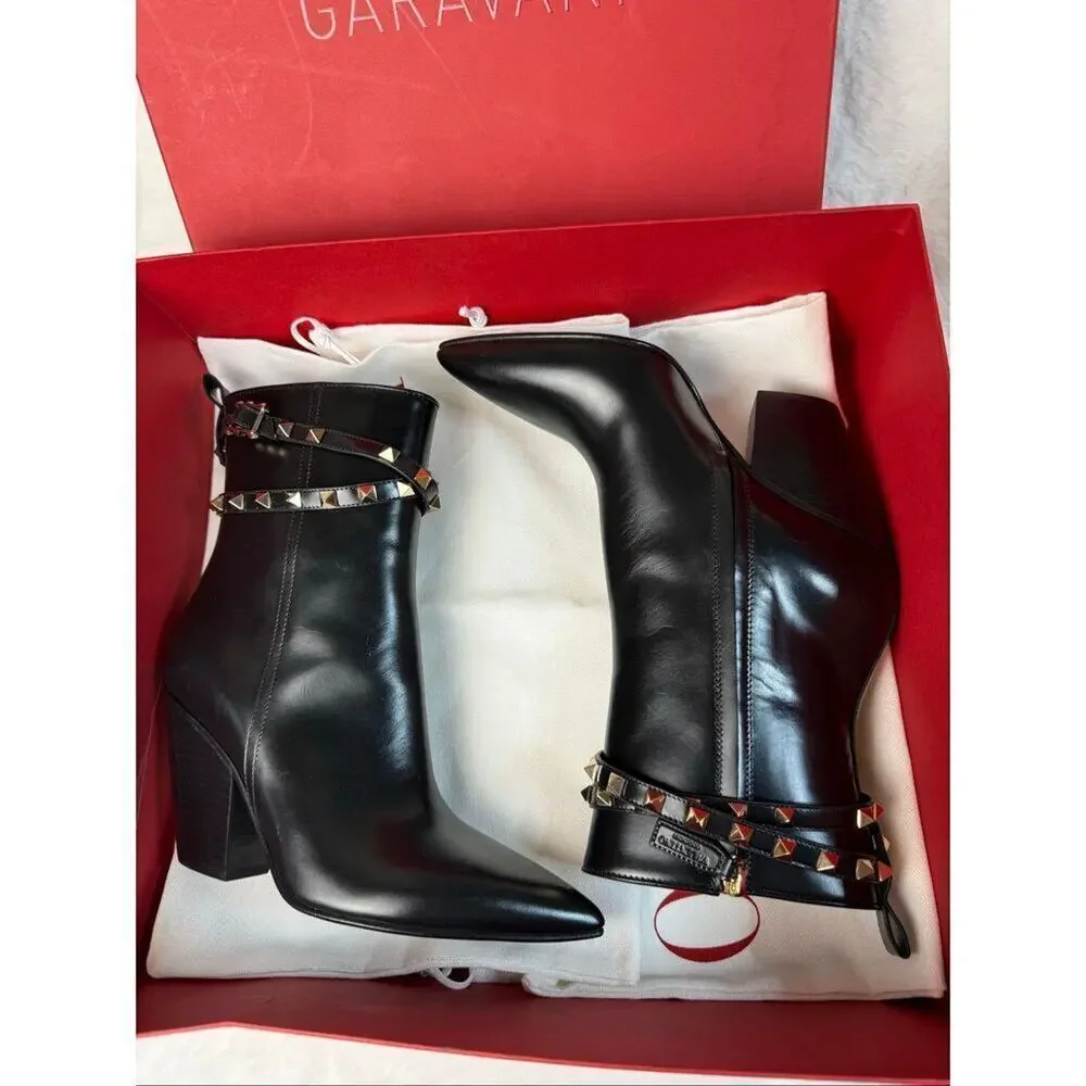 Valentino Garavani Rockstud Calfskin Western Ankle Booties